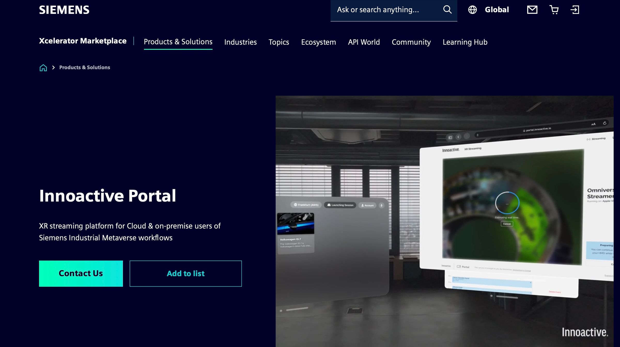 Innoactive Portal on Siemens Xcelerator | Industrial XR Streaming