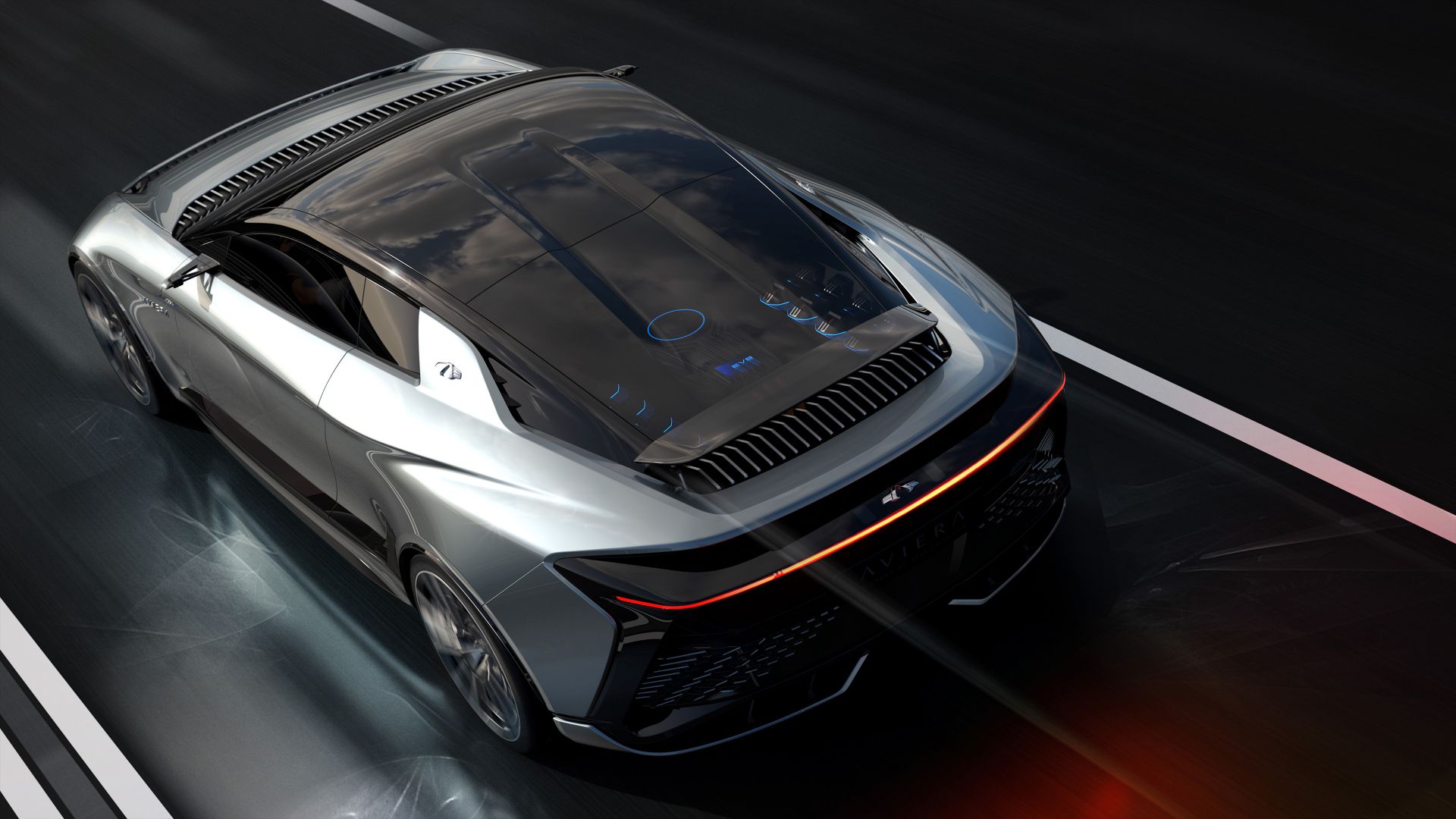 Photoreal Autodesk VRED concept-car design review — a high-end vehicle scene rendered from a cloud RTX GPU.