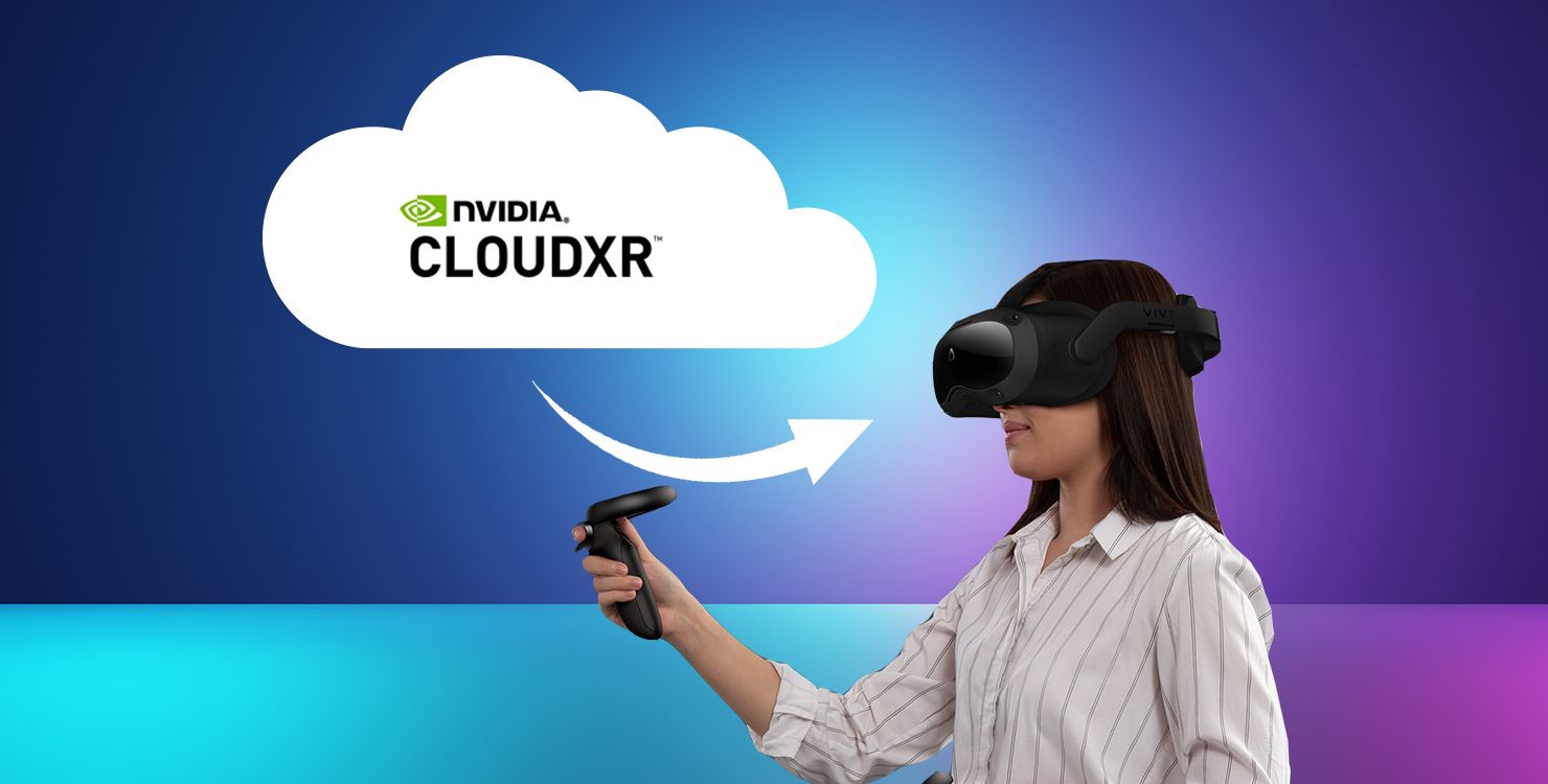 Cloud GPU streaming a PC-VR scene to standalone headsets.