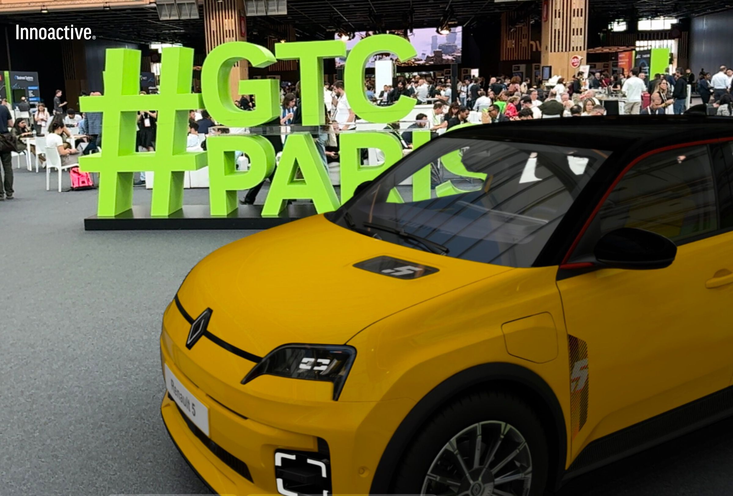 Real-time streaming of the RENAULT 5 E‑Tech Electric digital twin from Innoactive Portal to an Apple Vision Pro—captured at GTC Paris 2025.