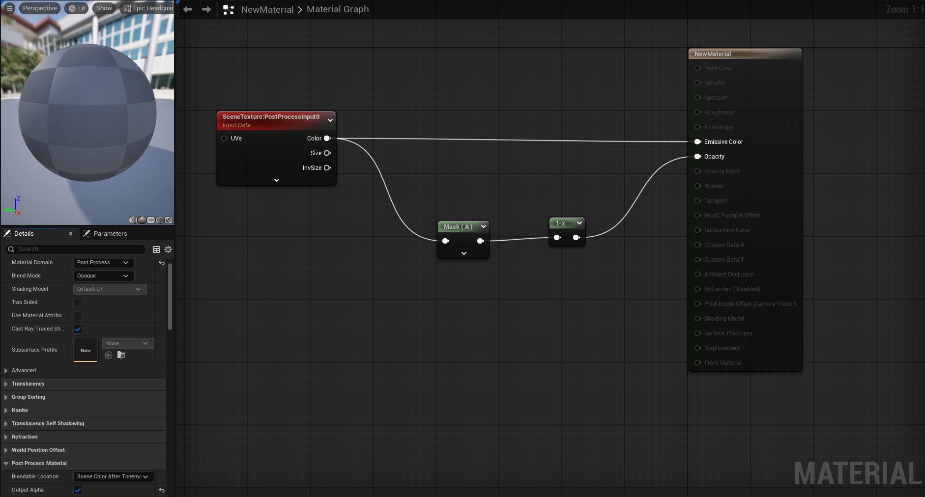 Material graph that inverts alpha