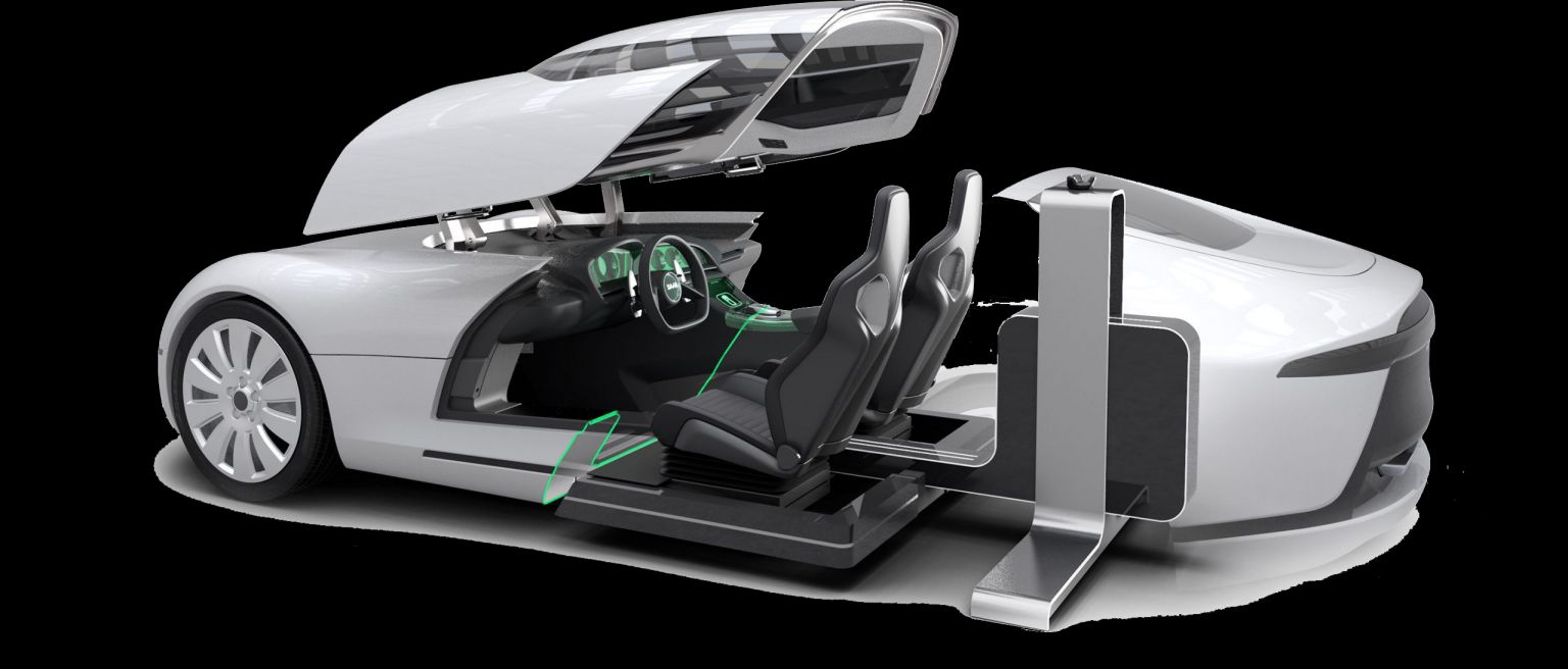 Prove Realities' VR Seat Buck — an adjustable seat, steering wheel, and pedals on a motorised rig set against a vehicle render.